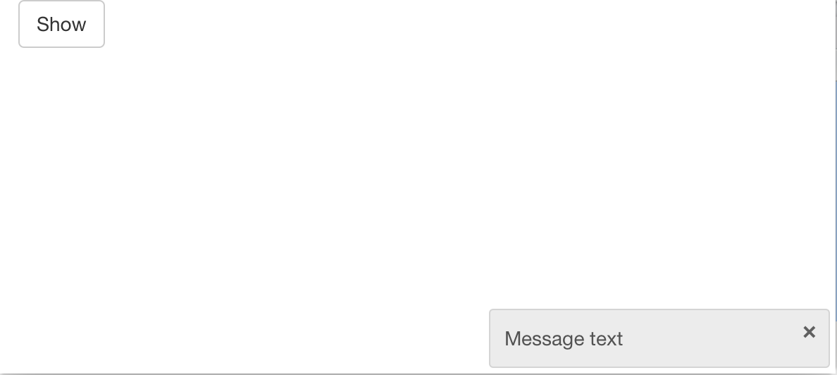 Notification message 'Message text' in the bottom right corner of the browser.