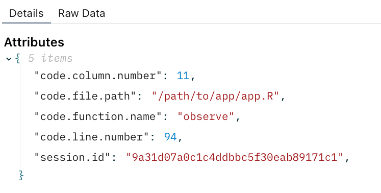 OpenTelemetry attributes with code srcref